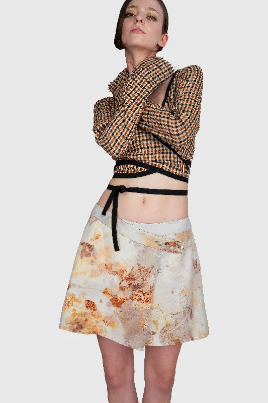 Leaf Print Mini Skirt velvet skirt rich