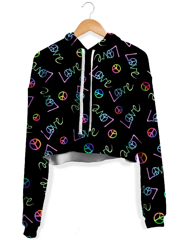 Peace and Love Fleece Crop Hoodie Hoodie with Contrast Stitching Detailed Premium