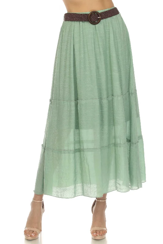 Women's Casual Resort Wear Boho Maxi Skirt with Belt linen skirt natural