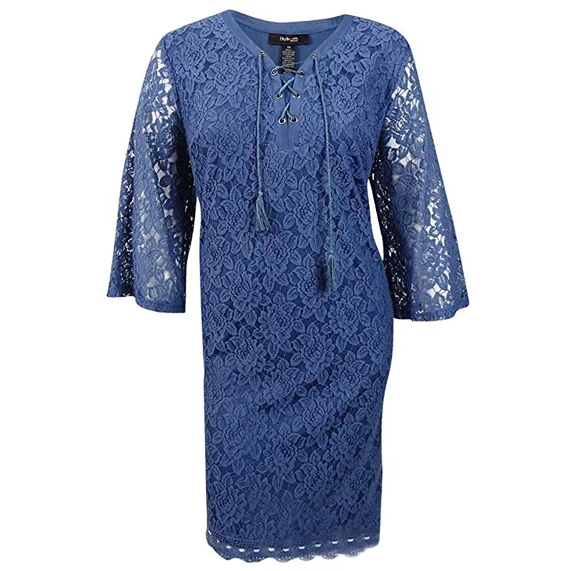 Style & Co Blue 3/4 Sleeve Crochet Trim Lace Dress Plus Size Tunics Canvas sturdy