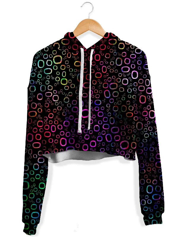 Trippy Color Journey Fleece Crop Hoodie Hoodie with Frayed Bohemian Relaxed