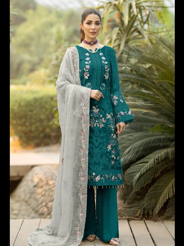 Rama Green Designer Semi-Stitched Pant Suit With Embroidery Work Chic Slim Fit Pants