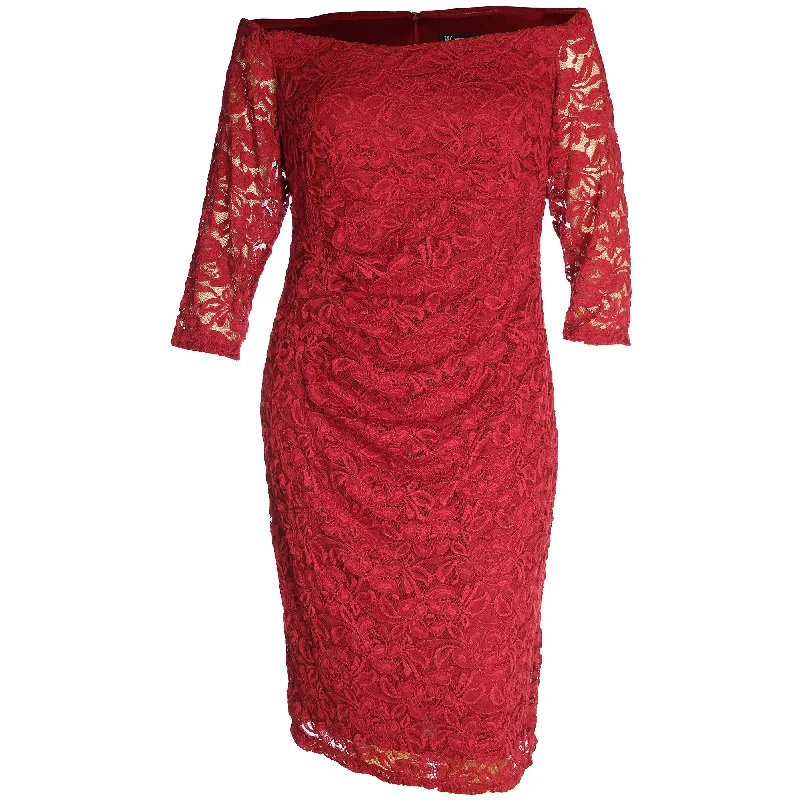 INC Red Off-the-Shoulder Long Sleeve Lace Cocktail Dress Tunics Hiking breathable