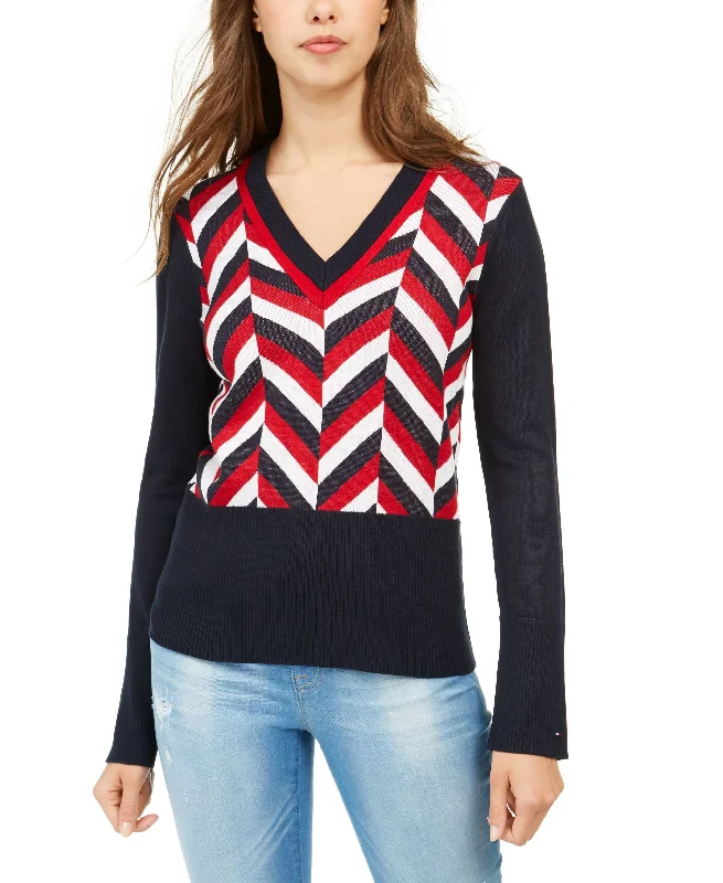 Tommy Hilfiger Chevron V Neck Sweater High Neck Crew Neck V-Neck