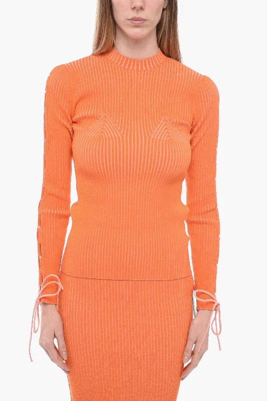 Off-White Ribbed VANISE Sweater With Lace Up Detail 40 Italian size Long Sweater Short Sweater Cropped Sweater