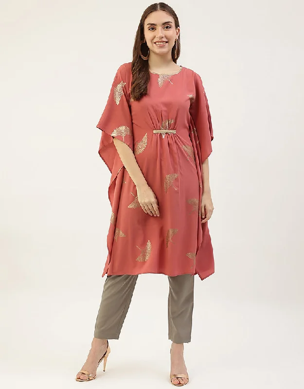 Designer Party Wear Readymade Kaftaan Style Co-Ords Sets Colletion Pink Poly Crepe Pant Suit Soft Wool Pants