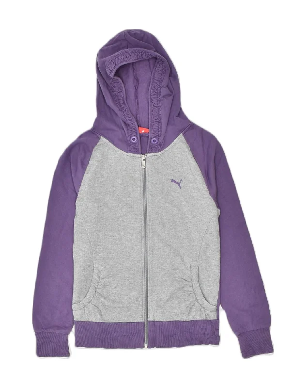 PUMA Womens Zip Hoodie Sweater UK 10 Small Purple Colourblock Cotton Houndstooth Herringbone Solid