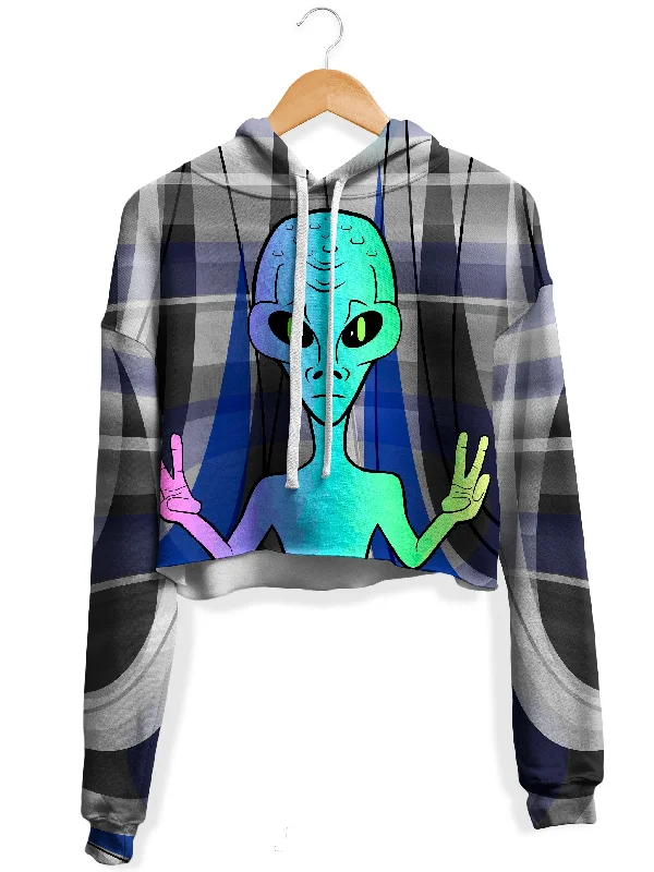 Alien Arrival Fleece Crop Hoodie Hoodie with Thumb Holes Functional Cozy