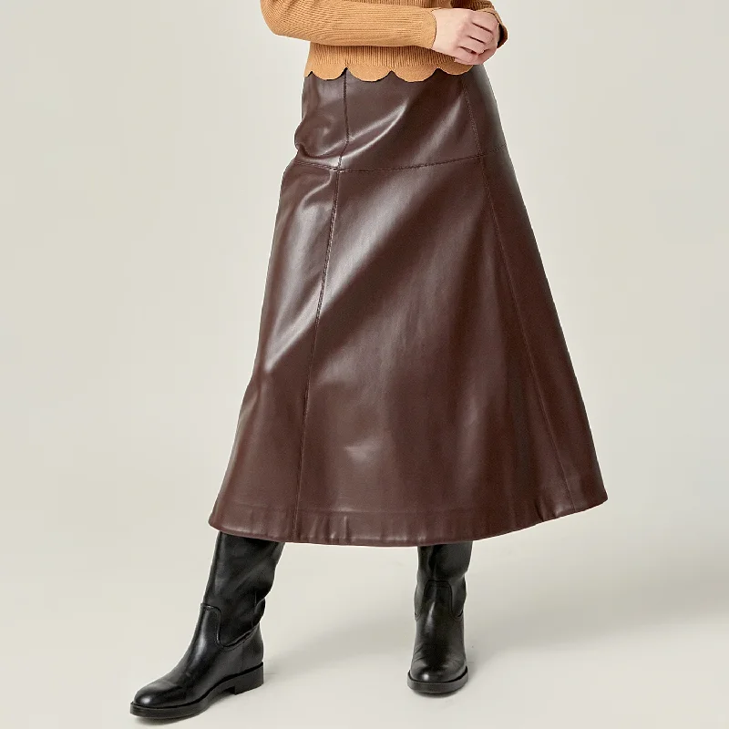 Faux Leather High Waisted Midi Skirt linen skirt breathable