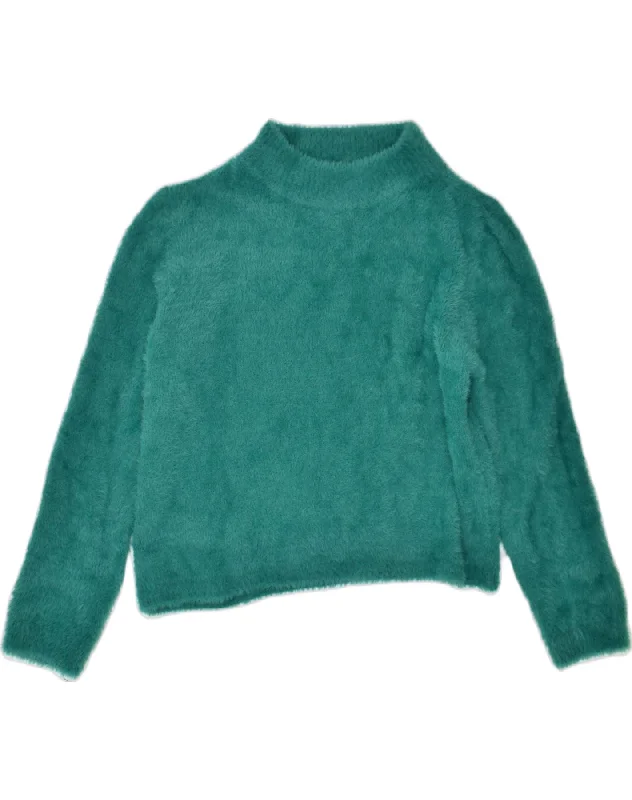 VINTAGE Womens Fleece Turtle Neck Jumper Sweater UK 10 Small Green Spandex Blend Rayon Blend Denim Blend