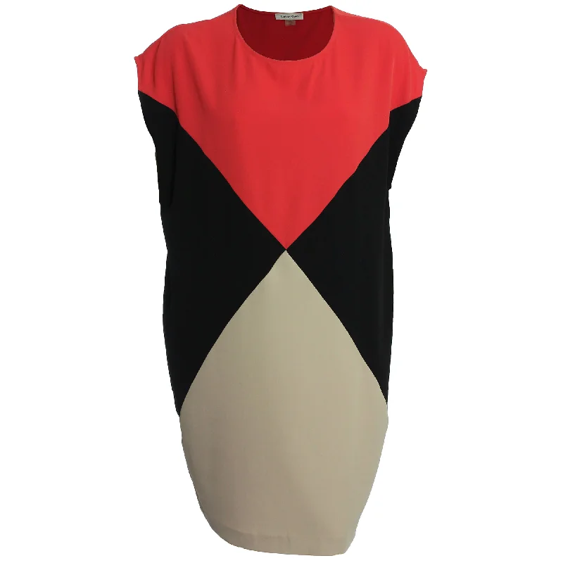 Calvin Klein Multi Color Block Cap Sleeve Shift Dress Tunics Fall fleece