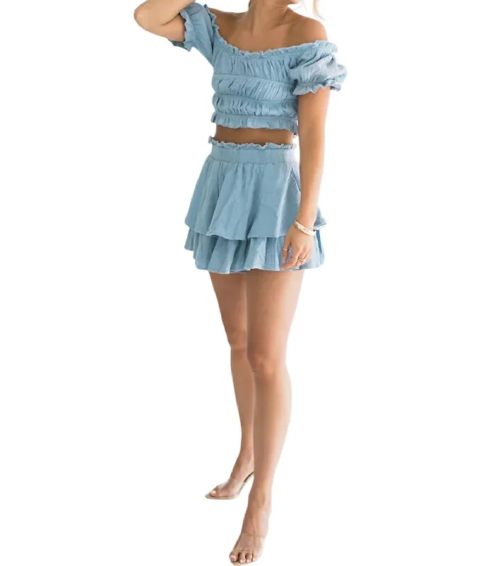 Sadie Top & Skirt Set In Baby Blue corduroy skirt comfortable