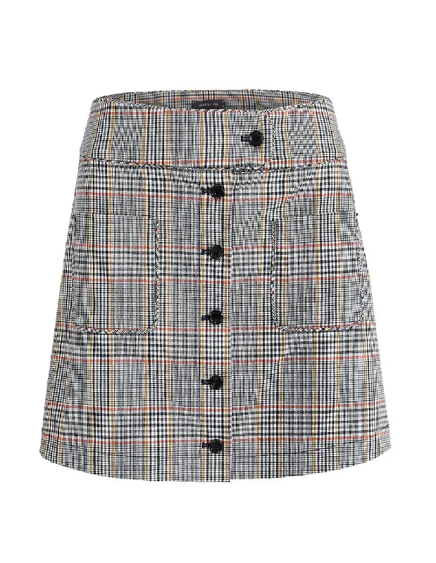 MARYLING Tartan Pattern Button Detail Mini Skirt flowy skirt hem