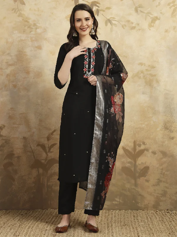 Black Designer Party Wear Readymade Pant Suit With Printed Embroidery Work Casual Wide Pants