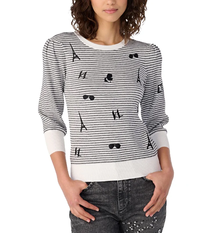 Women's Striped Signature Sweater Mesh Sweater Canvas Denim