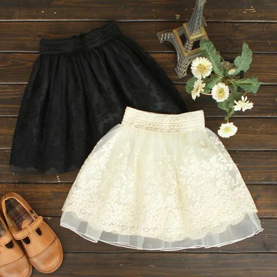 Sweet Elastic Waist Beautifully Embroidered Lace Sun Mini Tutu Skirts Women Skirt velvet skirt rich