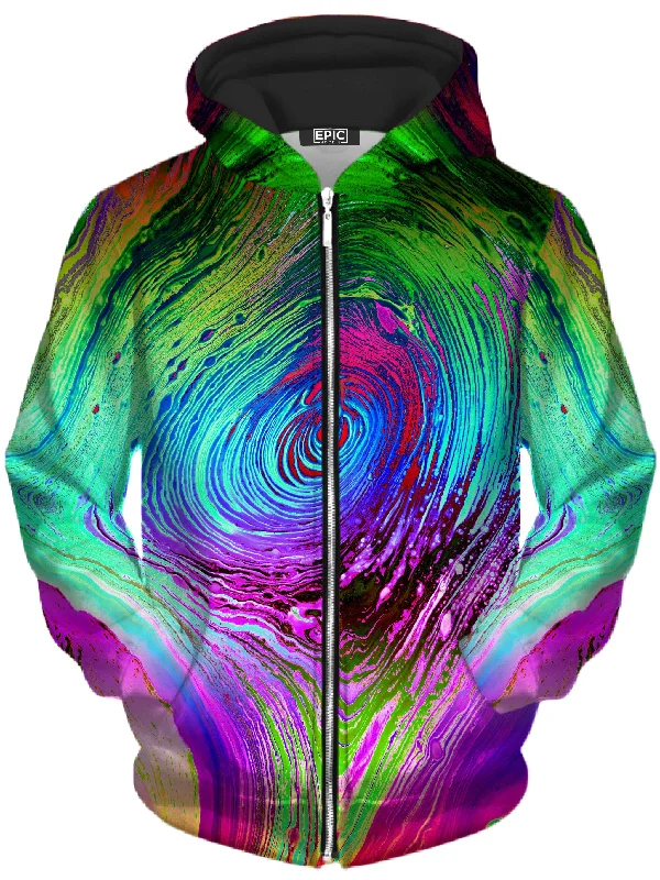 Rainbow Vortex Unisex Zip-Up Hoodie Hoodie with Set-In Sleeves Structured Classic