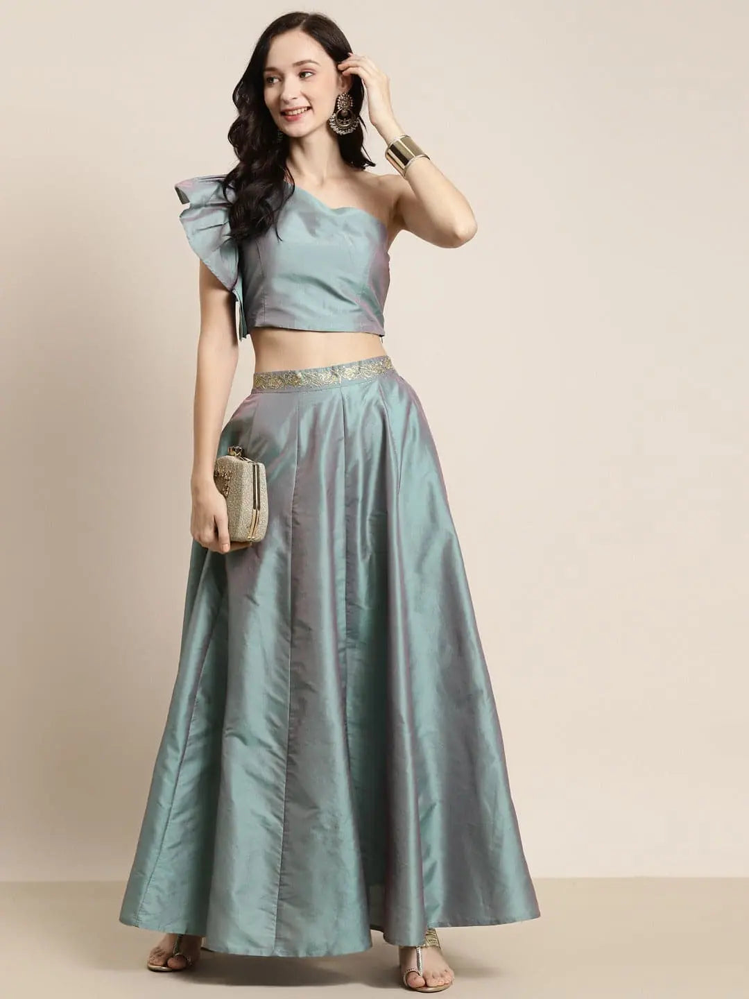 Sea Green Embroidered Waistband Anarkali Skirt wrap skirt elegant