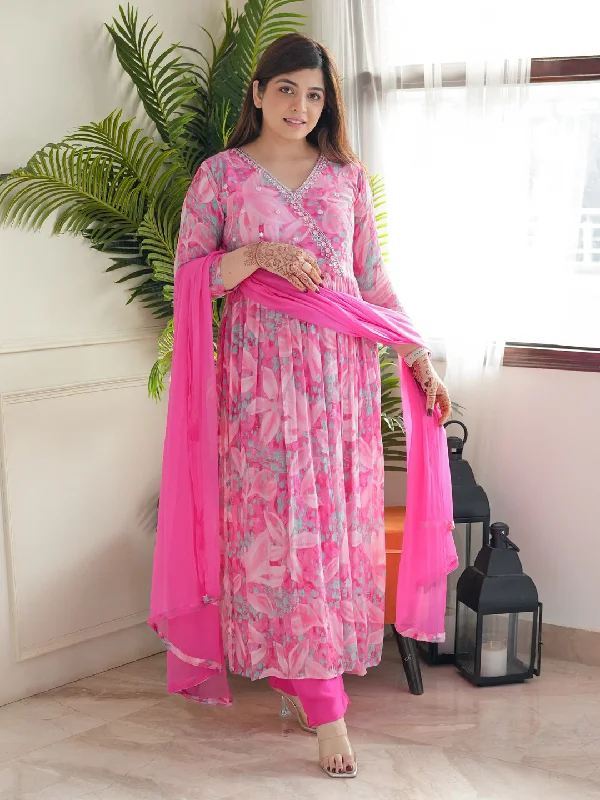 Pink Designer Party Wear Pant Suit With Printed Embroidery work High-Waist Yoga Pants