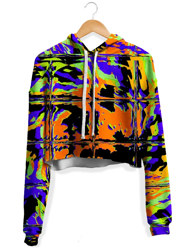 Orange Violet Rave Glitch Fleece Crop Hoodie Hoodie Jacket Zipper Layering