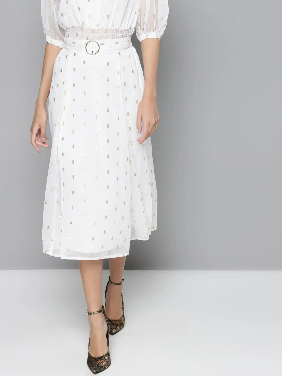 White Lurex Midi Skirt low waist skirt