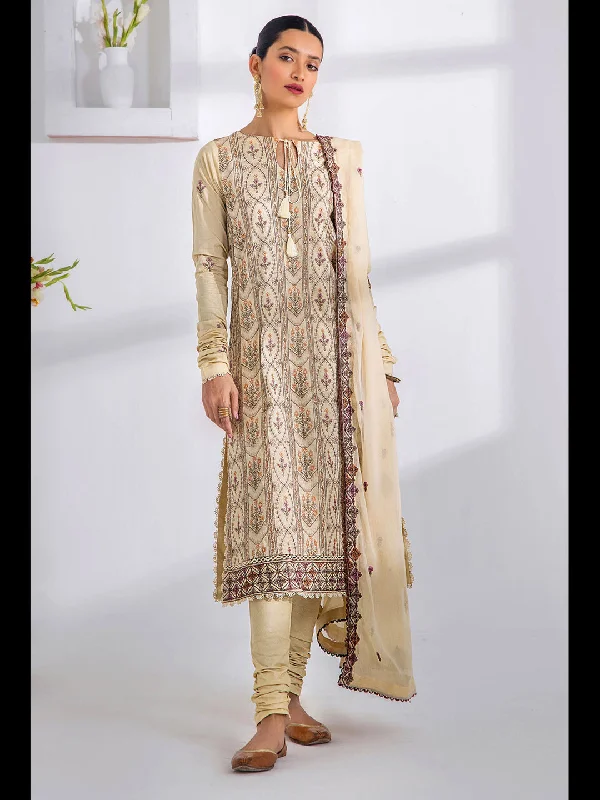 Biege Designer Heavy Semi-Stitched Pant Suit With Embroidery Work Fashionable Sporty Pants