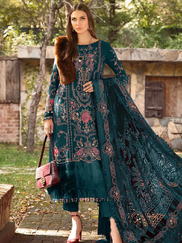 Teal Designer Semi-Stitched Pant Suit With Embroidery Work High-Waist Trousers