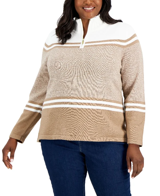 Karen Scott Plus Size Cotton Mock Turtleneck Sweater Real Fur Shearling Chenille