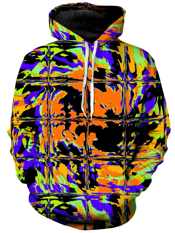 Orange Violet Rave Glitch Unisex Hoodie Hoodie with Slit Hem Functional Movement