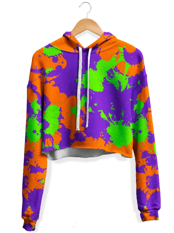 90s Kid Slime Splatter Fleece Crop Hoodie Hoodie with Full-Zip Functional Layering