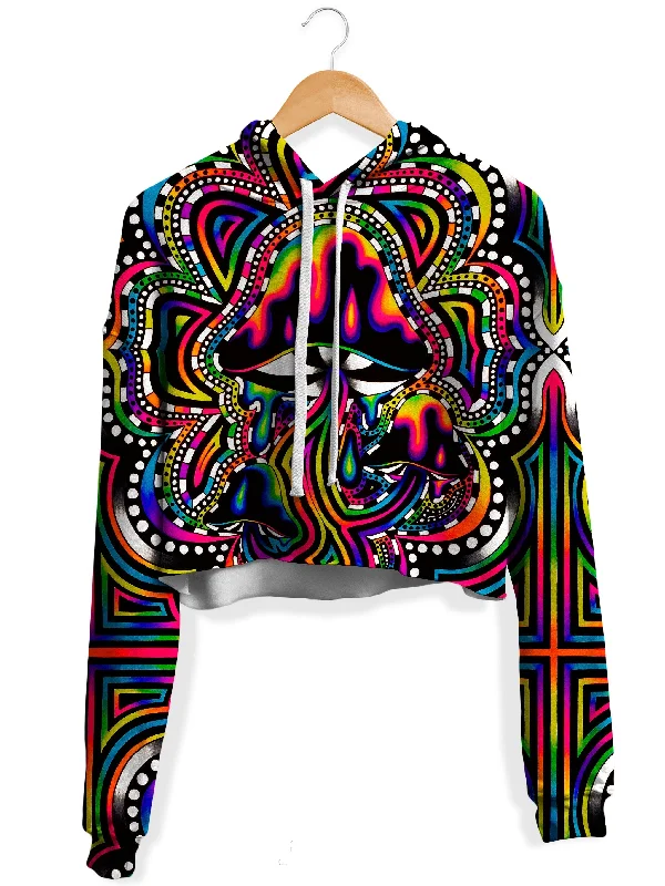 Briz Shroomz Fleece Crop Hoodie Hoodie with Metallic Shiny Futuristic