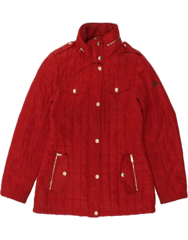 MICHAEL KORS Womens Quilted Jacket UK 10 Small Red Polyester Herringbone Jacket Checkered Jacket Solid Jacket