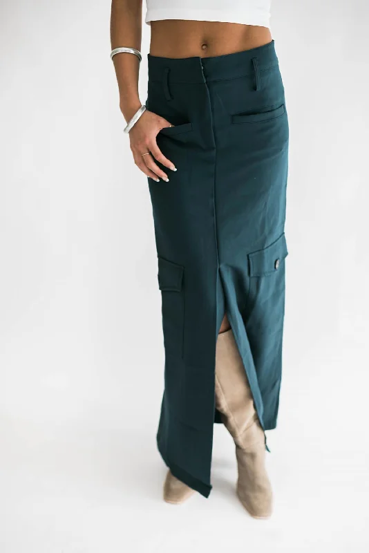 Tasha Cargo Maxi Skirt In Green leather skirt modern