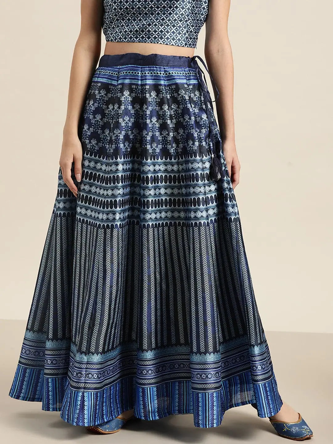 Indigo Kali Chevron Anarkali Skirt ruffled skirt detail