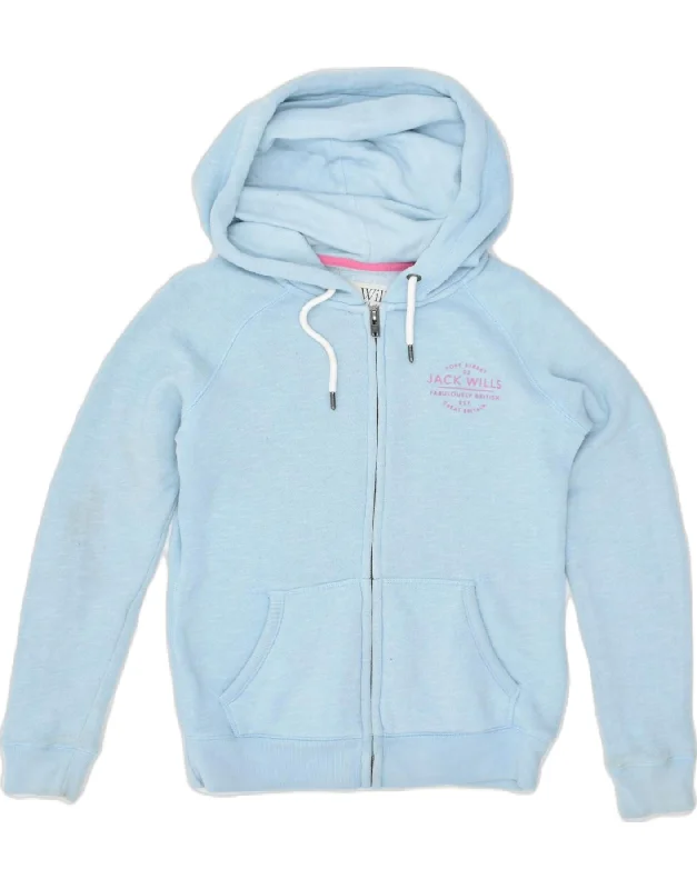 JACK WILLS Womens Zip Hoodie Sweater UK 8 Small Blue Cotton Sports Satin Blend Silk Blend Wool Blend