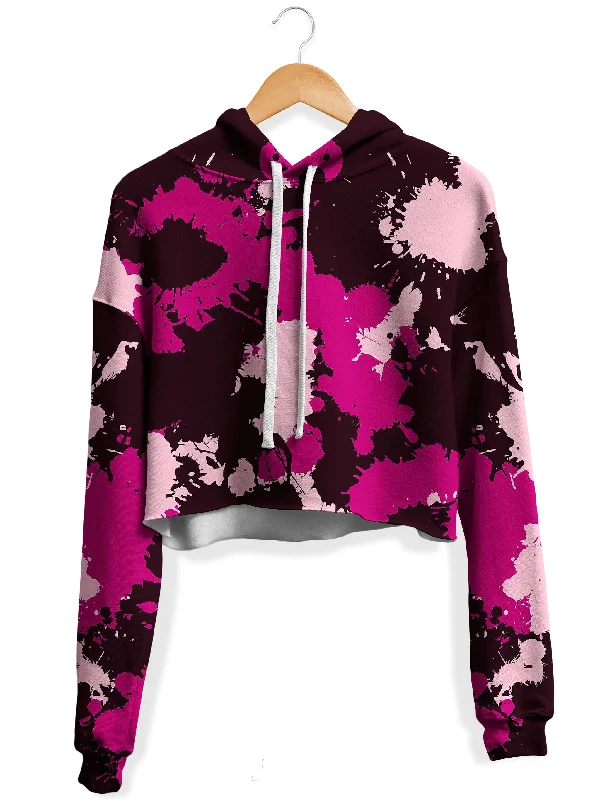 Mauve Pink Paint Splatter Camo Fleece Crop Hoodie Hoodie with Belted Waist Structured Tailored