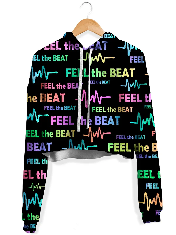 Feel the Beat Fleece Crop Hoodie Hoodie with Mock Neck Collared Structured