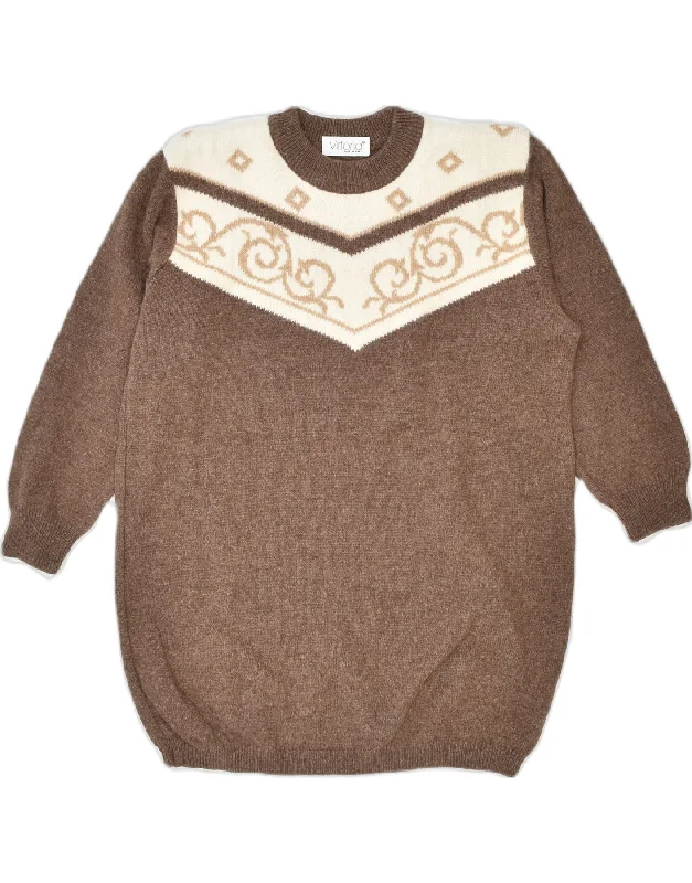 VITTORIA Womens Crew Neck Jumper Sweater UK 18 XL Brown Wool Chenille Brocade Lace