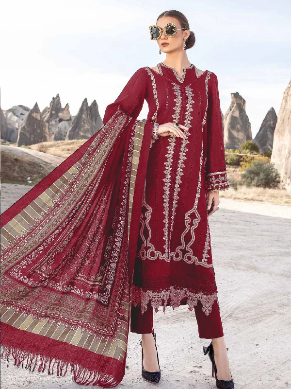 Red Designer Semi-Stitched Pant Suit With Embroidery Work Classic Straight-Leg Pants