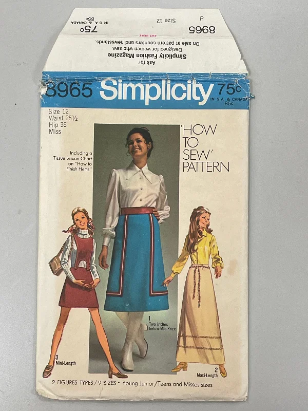 SALE 1970 Simplicity 8965 Pattern - Skirt velvet skirt glossy