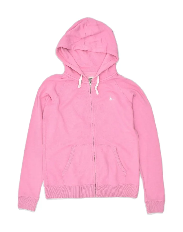 JACK WILLS Womens Zip Hoodie Sweater UK 10 Small Pink Cotton Sports Spandex Rayon Corduroy