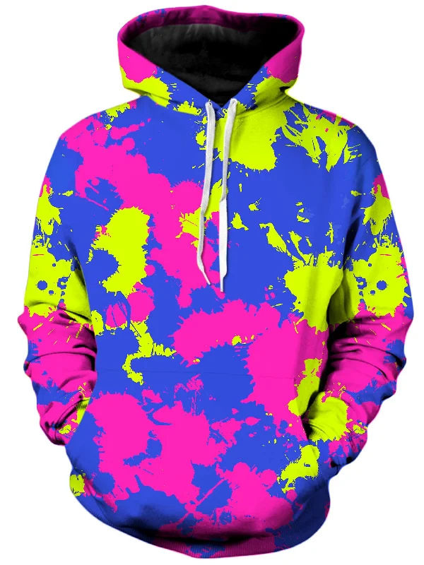 Neon Pink Purple Paint Splatter Unisex Hoodie Hoodie with Button Placket Classic Preppy