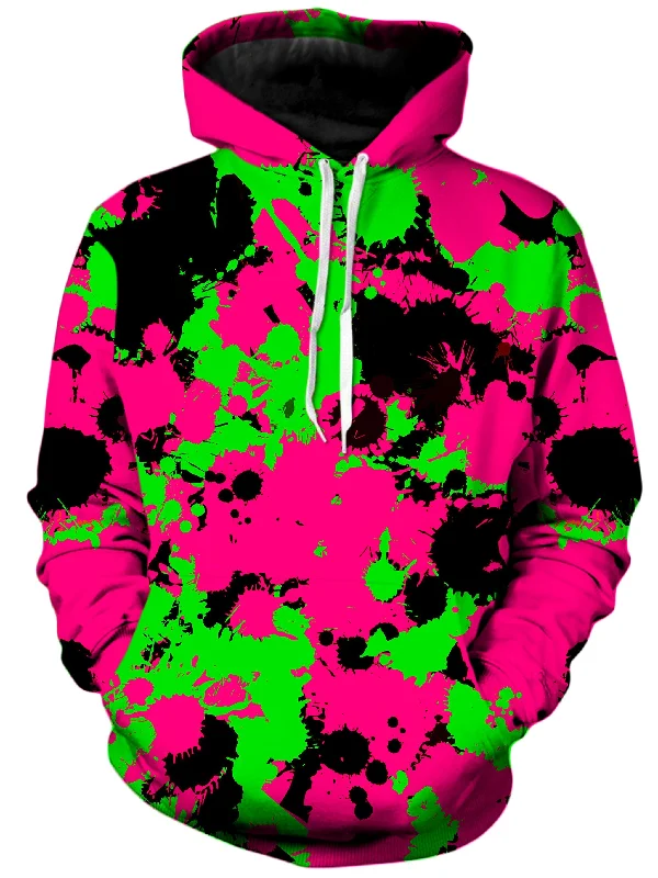 Pink Black and Green Paint Splatter Unisex Hoodie Hoodie with Hidden Zipper Minimalist Clean