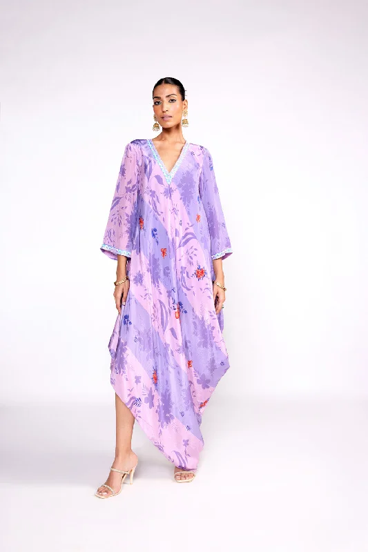 Lilac Kaftan Dress Tunics Satin smooth