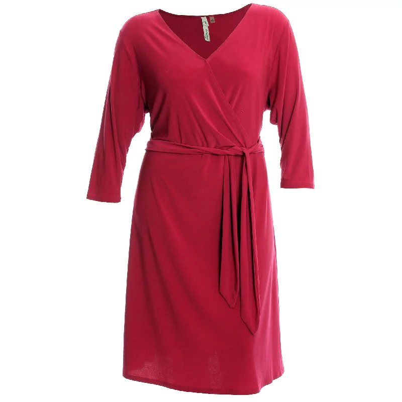 NY Collection Pink or Purple 3/4 Sleeve Cross Front Sash Belted Dress Plus Size Tunics Spring floral