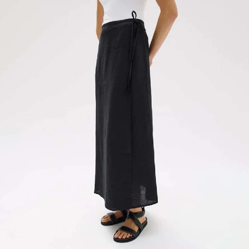 ROMA LINEN WRAP SKIRT | BLACK cashmere skirt soft