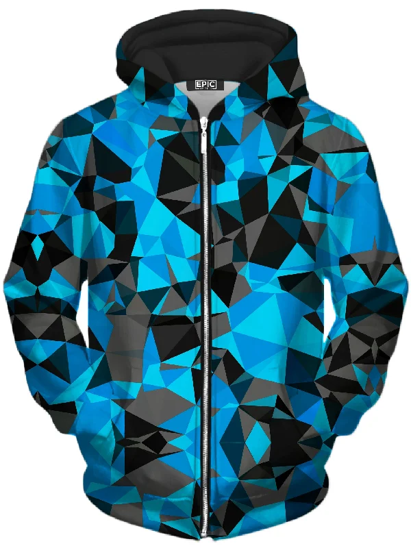 Blue and Black Geo Unisex Zip-Up Hoodie Hoodie with Front Slit Layering Stylish