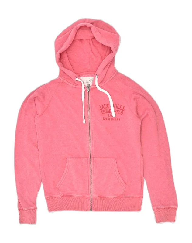 JACK WILLS Womens Zip Hoodie Sweater UK 10 Small Pink Cotton Sports Handmade Hand-knitted Hand-woven