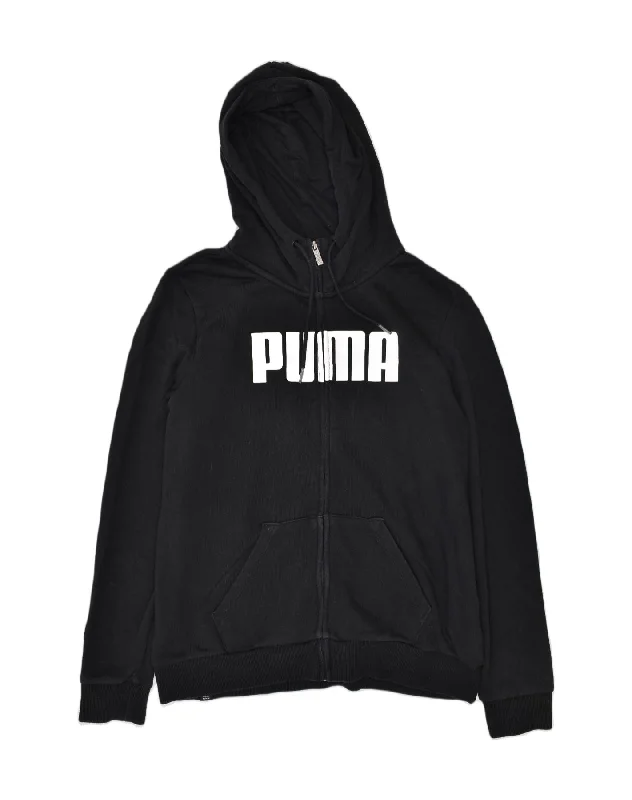 PUMA Womens Graphic Zip Hoodie Sweater UK 16 Large Black Cotton Satin Blend Silk Blend Wool Blend