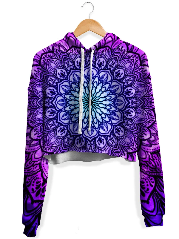 Ornate Mandala Purple Fleece Crop Hoodie Hoodie with Crew Neck Simple Timeless